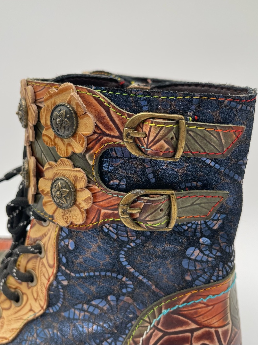 L'Artiste Limitless Booties Heeled Leather Floral Artsy Hippie Sz 37 US 6.5-7 - Picture 3 of 16